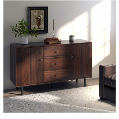 Sideboard Buffet Cabinet, Kitchen Cabinet with 2 Cupboards, 3 Drawers and Adjustable Shelves, Coffee Bar Cabinet for Living Room, Entryway, Rustic Brown