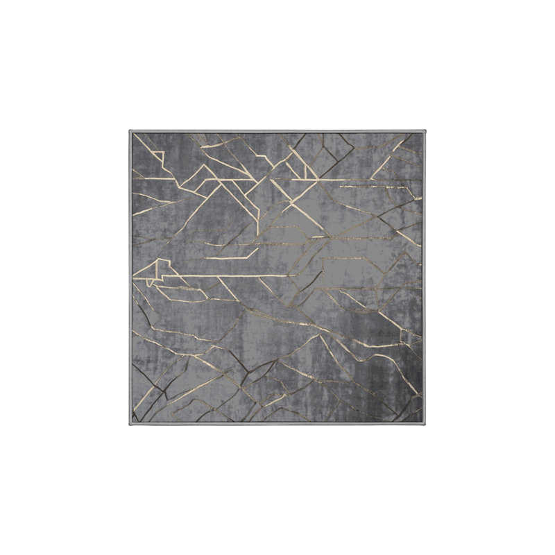 Machine Washable Gray Area Rug, Square 7'