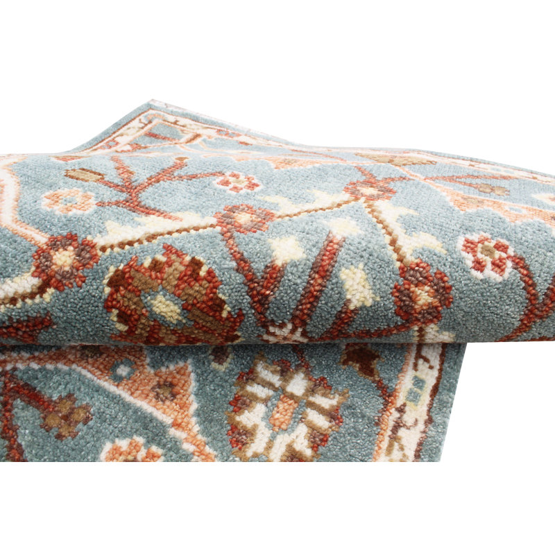 Hand Knotted Blue Persian Area Rug | Handmade Traditional Floral Wool Rug | Turkish Transitional Decor for Living Room & Bedroom