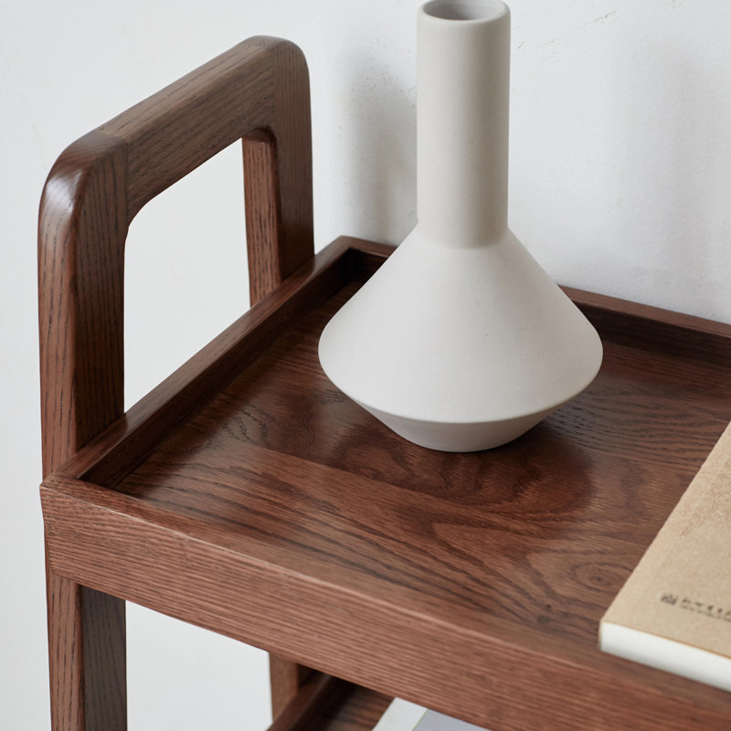 17.7"W Solid Oak End Table with Shelves, 31.5" H x 17.7" W x 12.6" D, Brown Oak