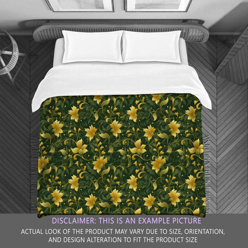 Machine Printed Comforter, King Comforter, Green/Gold Floral