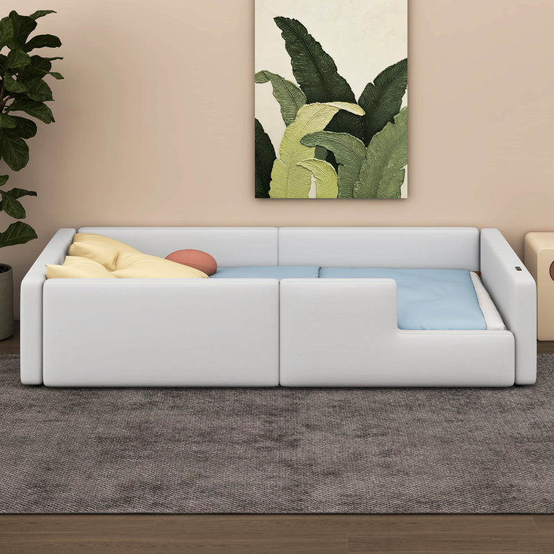 Lit plateforme simple tapissier avec garde-corps