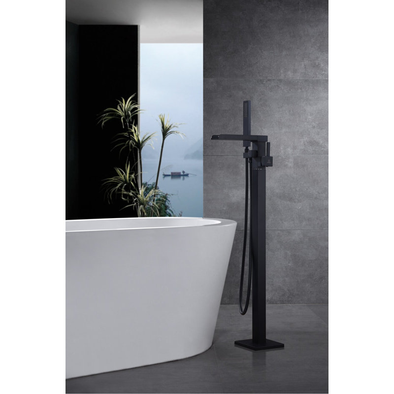 2 Handle Floor Tub Filler with Diverter, Matte Black