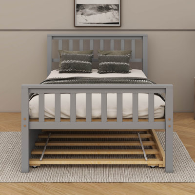Twin Size Platform Bed With Trundle – Headboard, Footboard Included, No Box Spring Needed ( Small Spaces)