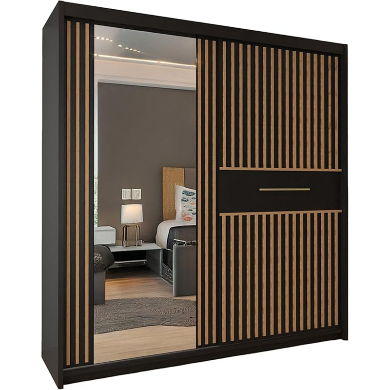 2 Door Laminate Wardrobe, Matte Black, 217cm H x 203cm W x 62cm D