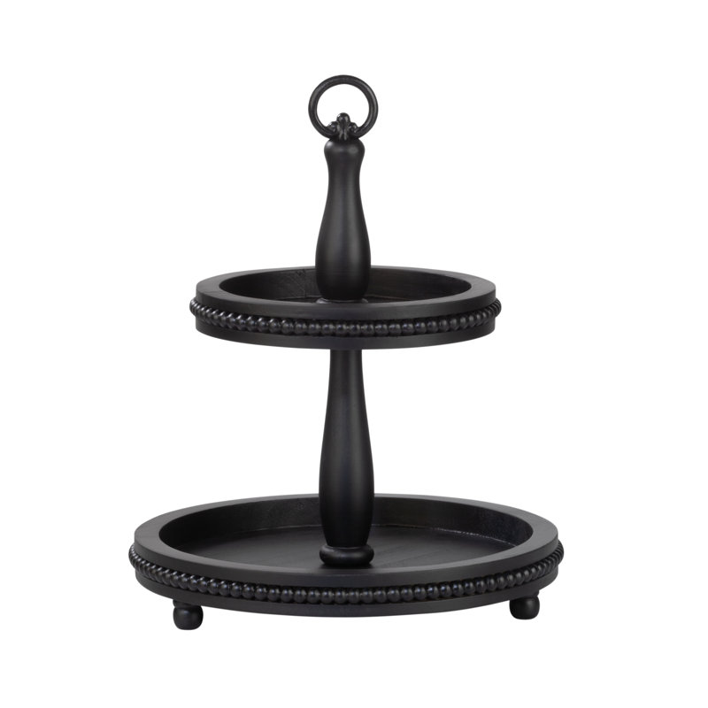 2 Tier Wooden Beaded Display Stand , Black