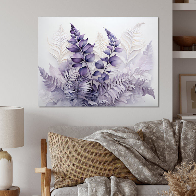 Fougères violettes, rêve I - art mural floral en métal, salon, H 30 po x l 40 po x P 1 po