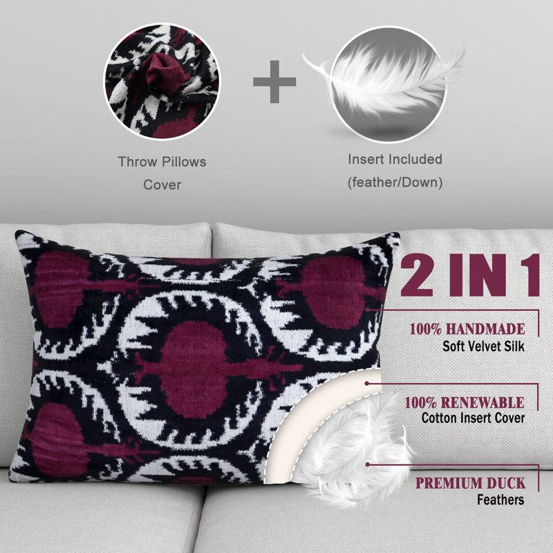 Housse et insert de coussin rectangulaire en soie / velours, Argyle mauve