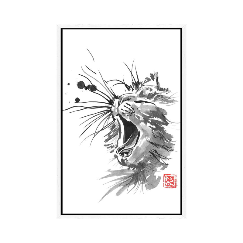 Yawning Cat by Péchane - Print on Canvas, White Framed, 66.04 cm H x 45.72 cm W