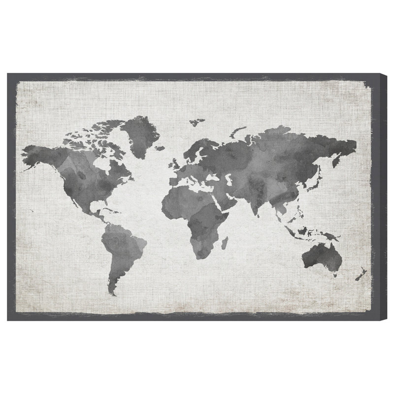 Mapamundi gris - impression sur toile, H 30 po x l 45 po x P 1,5 po