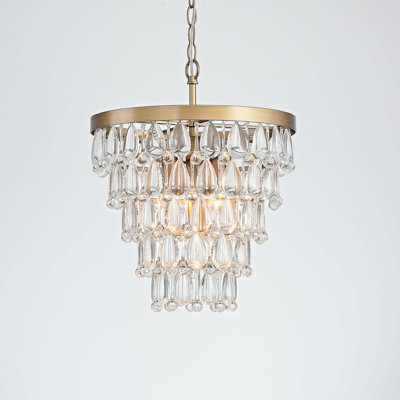 Kabresha 4 - Light 14“ Crystal Teardrop Tiered Round Chandelier
