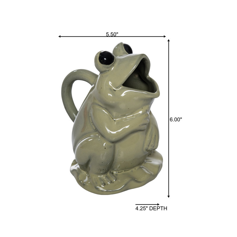 Frog Pitcher Green Ceramic
