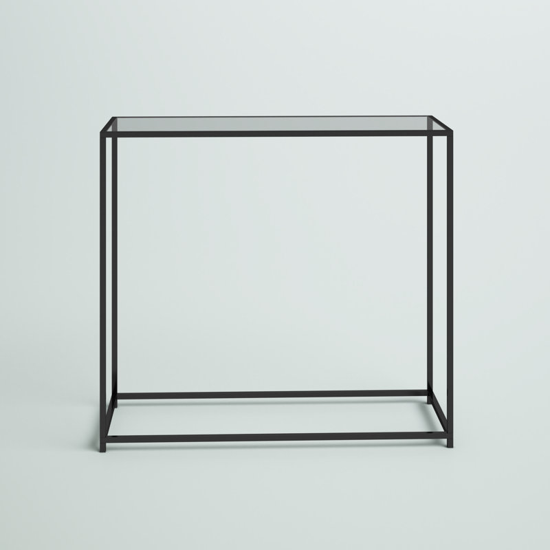 Sleek Modern Black Metal and Glass Rectangular Console Table