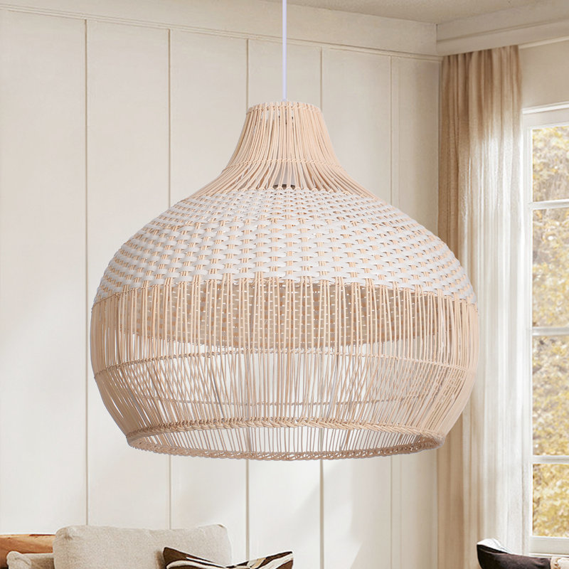 Calpella -Natural and White Rattan Light Pendant, 19.69" H x 19.69" W x 19.69" D