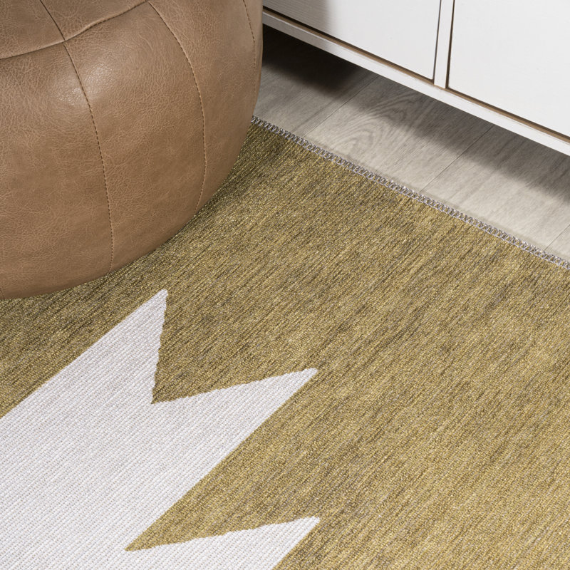 Savoy Minimalist Geometric Machine-Washable Moss/Cream Rug, Rectangle 5'3" x 8'