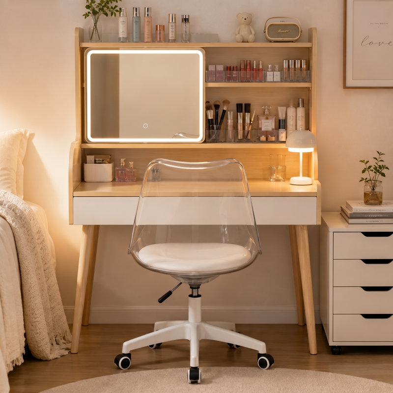 Modern Clear Acrylic Armless Swivel Task Chair with Adjustable Height, Transparent/White