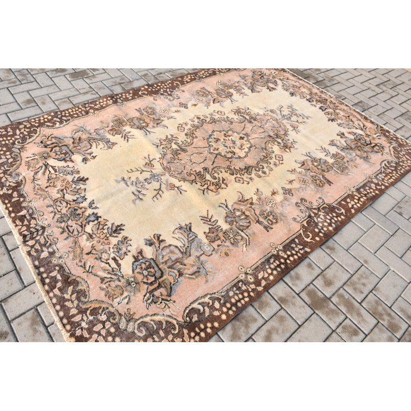 Tapis turc rétro en laine tissée à la main Oushak