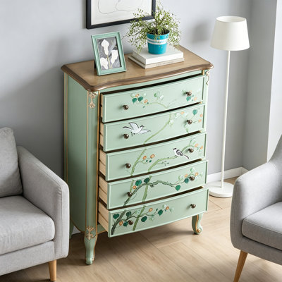 Retro Painted Solid Wood Five-drawer Accent Chest