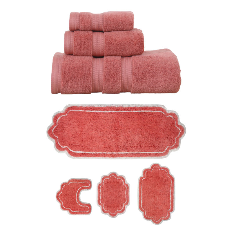 Ensemble de serviettes 3 pièces et de tapis de bain 4 pièces Talbert Collection, 100% coton doux, chocolat, Corail