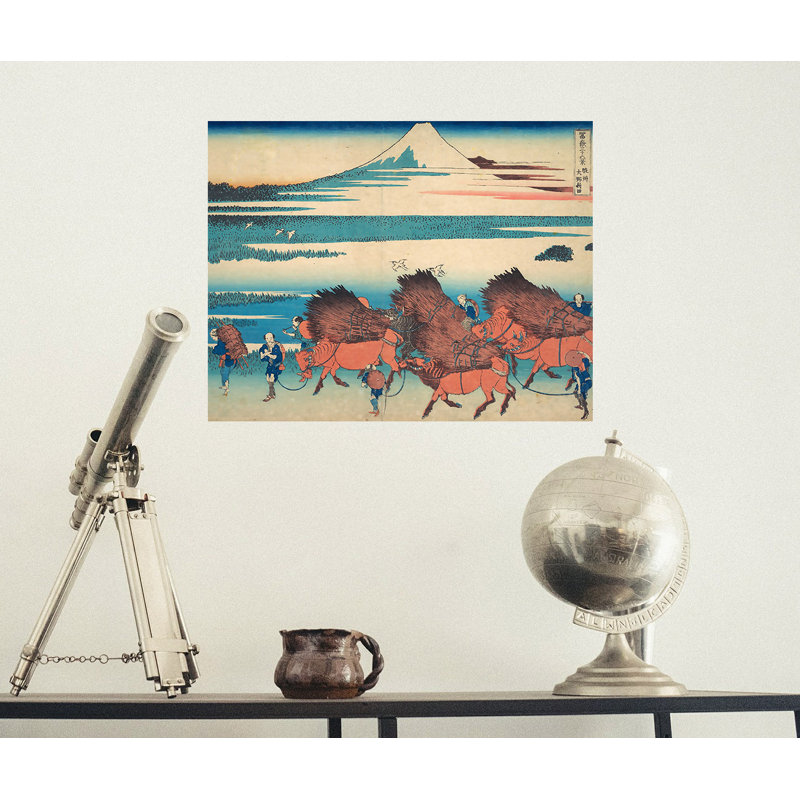 Décalcomanie murale amovible en bois oxen japonais, H 14 po x l 18 po, Brun / bleu