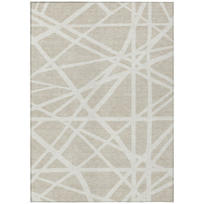 8' X 10' Beige And Ivory Geometric Washable Indoor Outdoor Area Rug