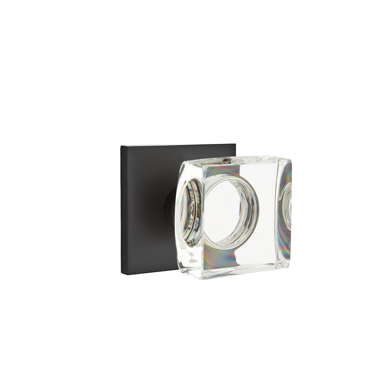 Privacy Modern Square Crystal Knob with Square Rose, Flat Black