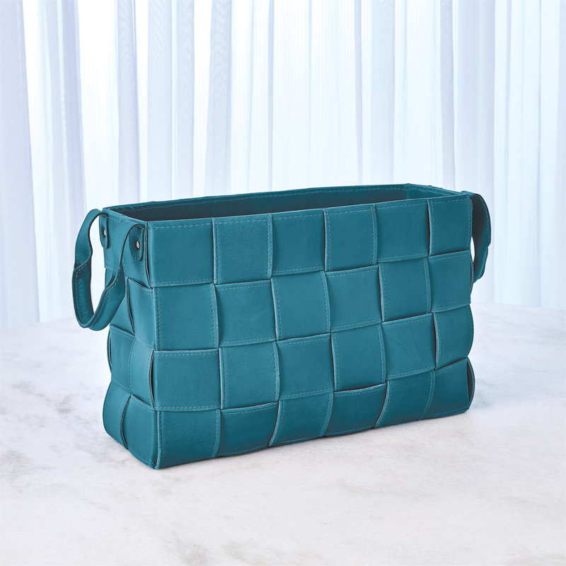Soft Woven Leather Basket-Putty, 12" H x 18" W x 6.25" D, Azure