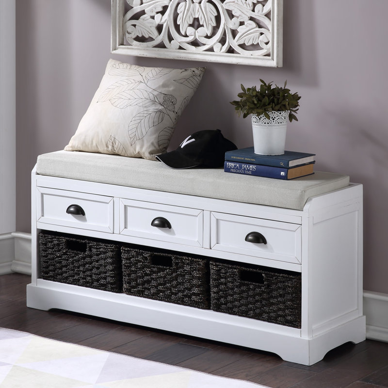 Gokey Linen Blend Upholstered Storage Bench, White