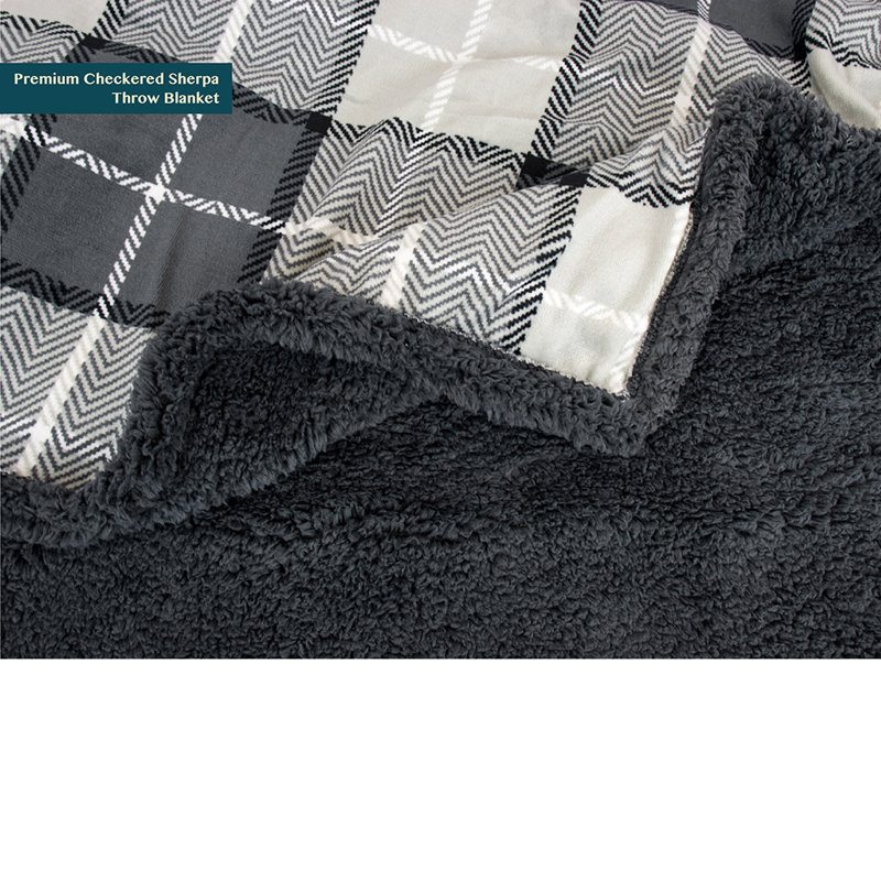 Charcoal Gray Plaid Sherpa Fleece Reversible Throw Blanket, 50" x 60"
