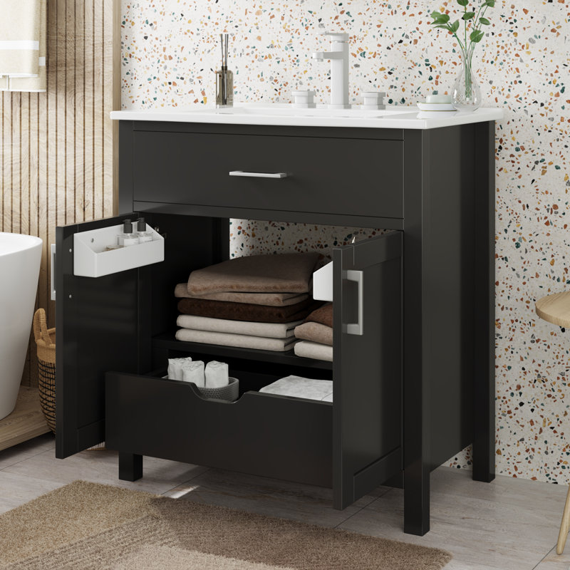 Meuble-lavabo simple 30 po avec comptoir en céramique, Black