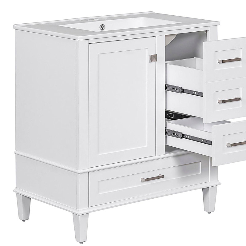 Ensemble de commode 30 po avec lavabo et porte à fermeture douce et armoire de rangement 3 tiroirs, Blanc