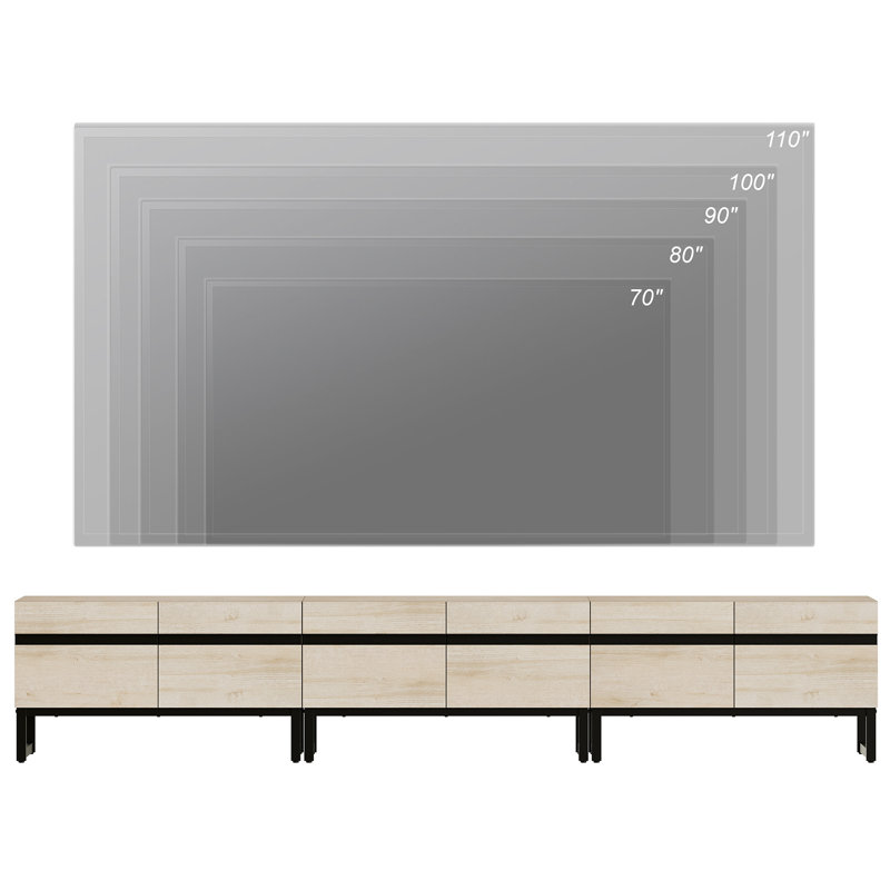 Milibor TV Stand with Cabinets, Beige, 19.9”H x 15.6”L x 106.3”W