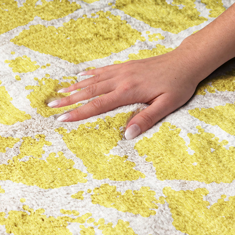 Premium Machine Washable Dream Shag ADS501 Crackle Rug, Yellow, 10' x 14'