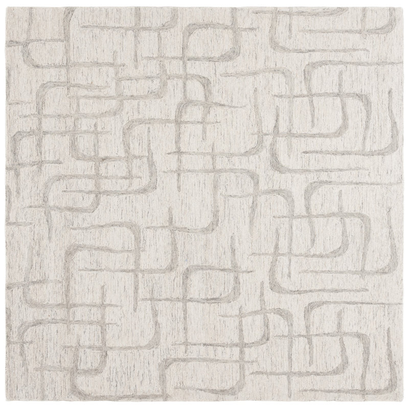 Jannely Ebony Hand Tufted Wool/Cotton Abstract Rug in Beige/Light Gray, Rectangle 6' x 9'