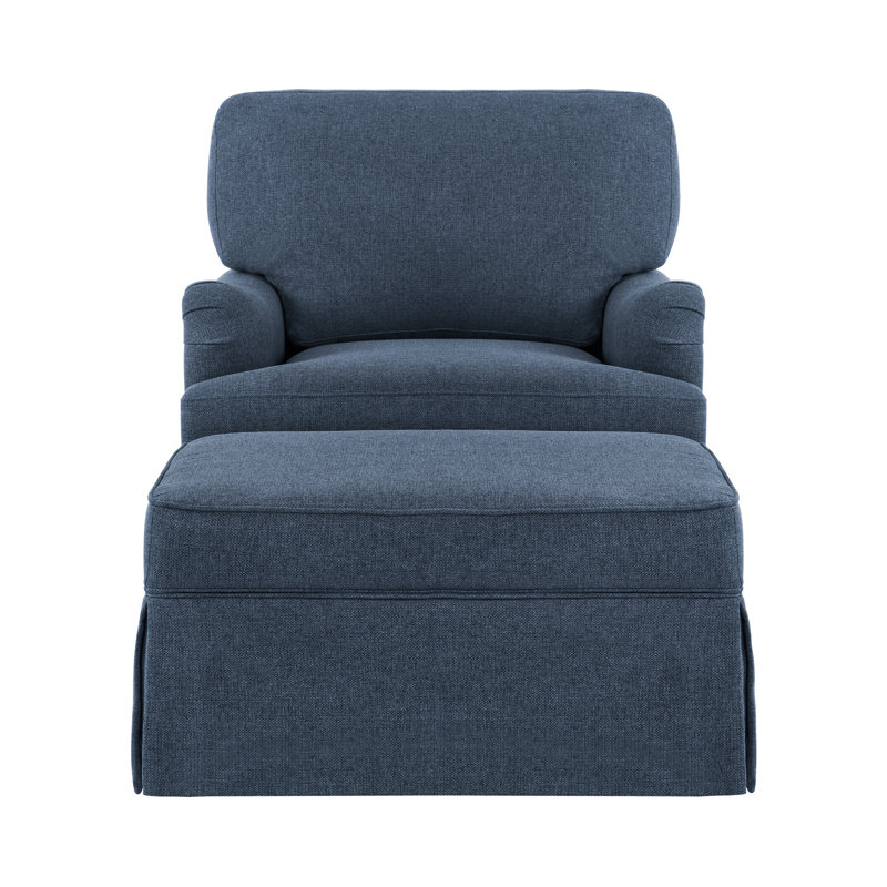 Fauteuil demi-tonneau pivotant avec repose-pieds 32,7 po, Lin bleu foncé