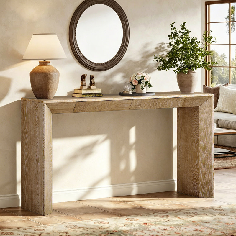 Console Marigold de 60 po de long, console d'appoint avec 2 tiroirs, Naturel