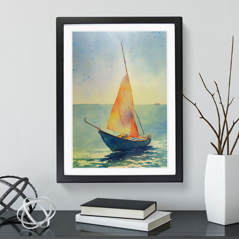 Boat Watercolour - Painting, 66cm H x 48cm W x 2cm D, Black Framed, White