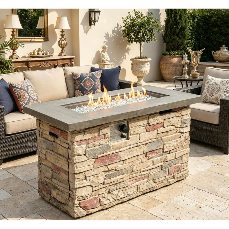 42"Rectangular Concrete Propane Gas Fire Pit Table 50000 BTU