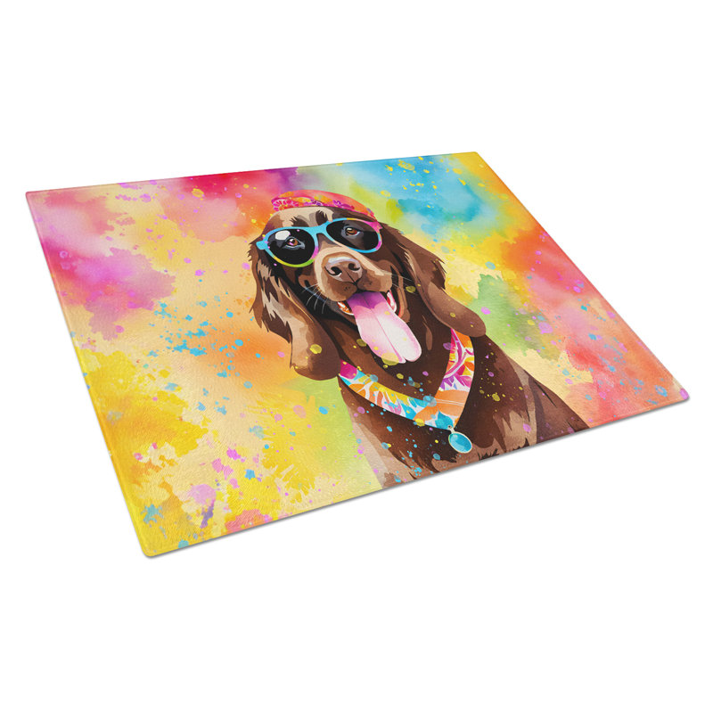 Grande planche à découper en verre chocolat Labrador Hippie Dawg
