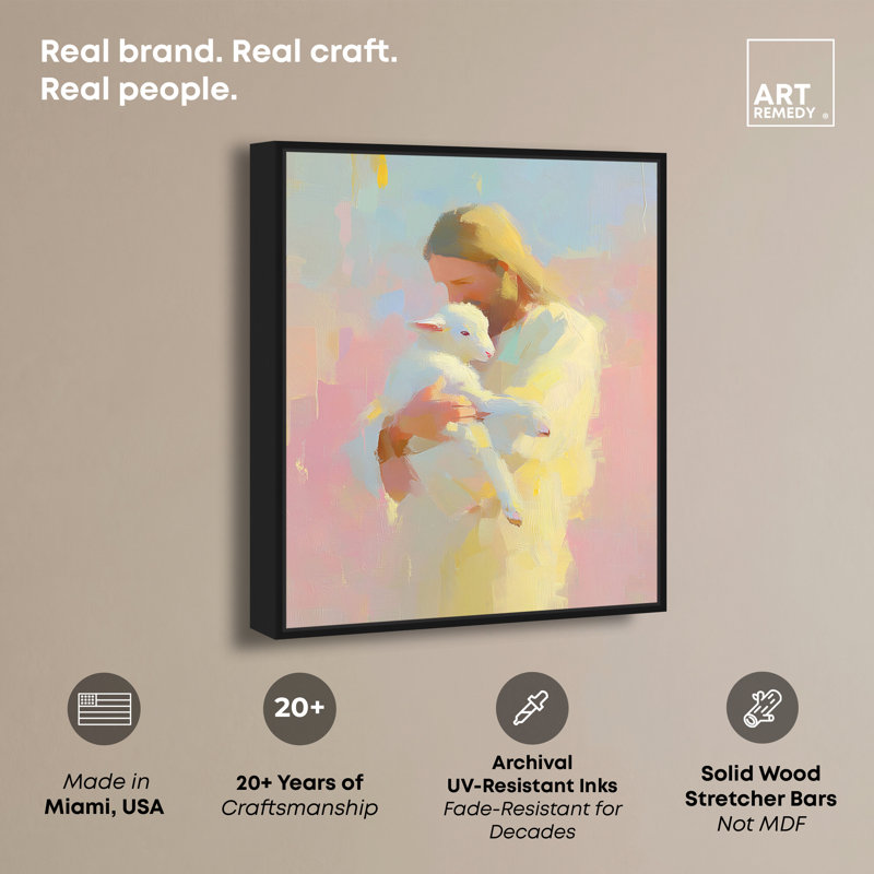 «Good Shepherd», reproduction d'art sur toile encadrée par Art Remedy, cadre noir, 24 x 30, H 25 po x l 31 po, Cadre noir