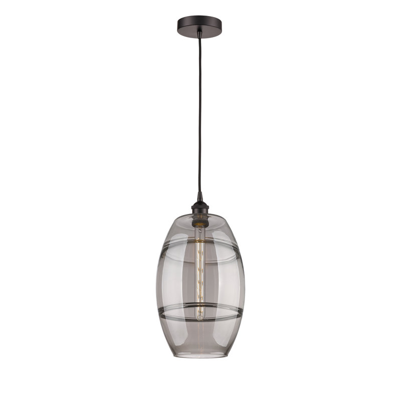 Mini-luminaire suspendu 1 lumière Edison Bettylou-616-G557, H 18,5 po x l 10 po x P 10 po, Gris fumée clair, Bronze huilé