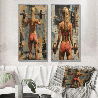 Gym Model Woman Lifting The Deadlift I - Fashion Gym Girl Wall Art 2 Pieces Set