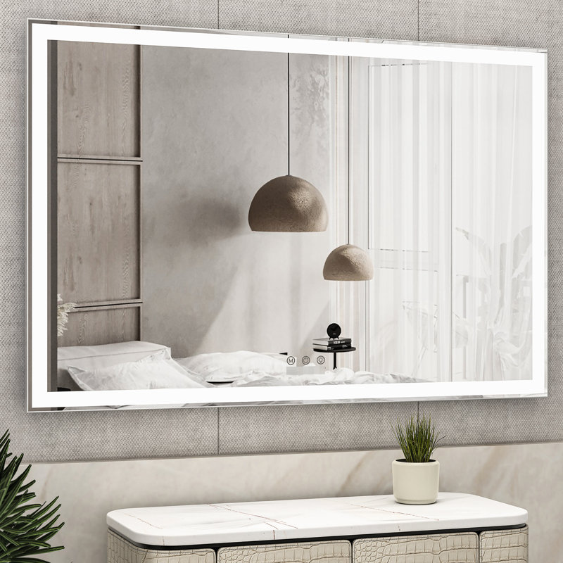 Miroir mural de salle de bain 60 x 40 pouces avec éclairage DEL, étanche, cadre en aluminium haute résistance, 3 réglages de couleur, système de commande tactile intelligent.