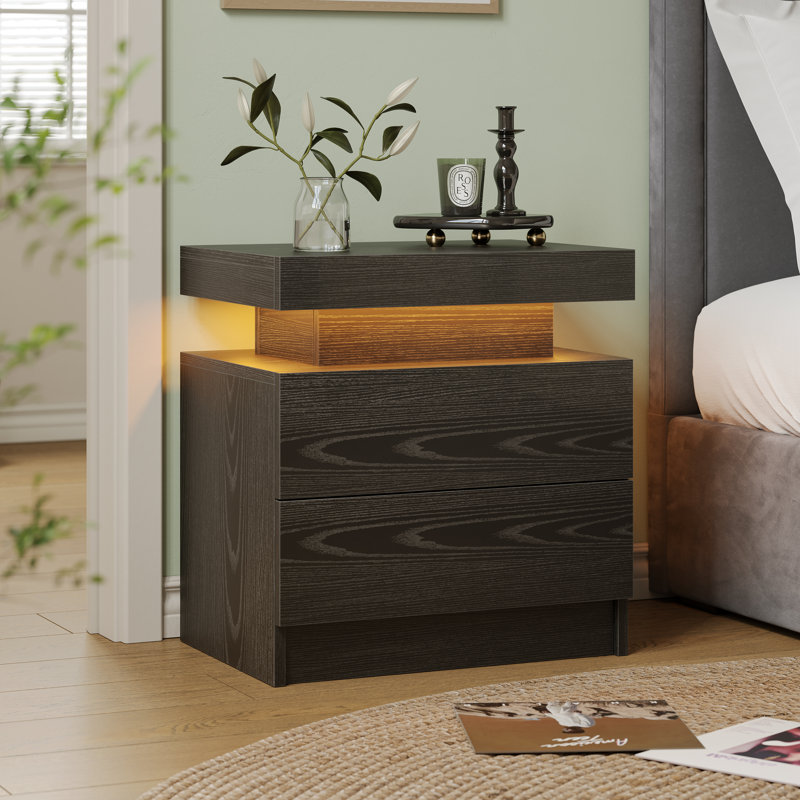 Table de chevet à DEL avec 2 tiroirs - Small Space Solutions, Bois noir