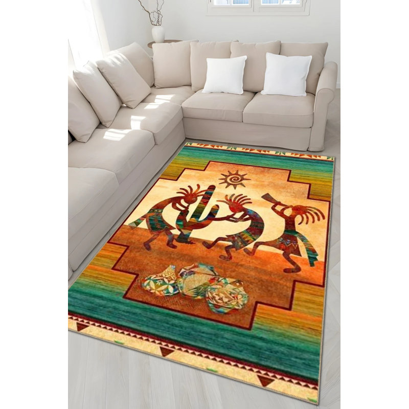 Tapis décoratif multicolore à motif humain et cactus, Rond 5 pi