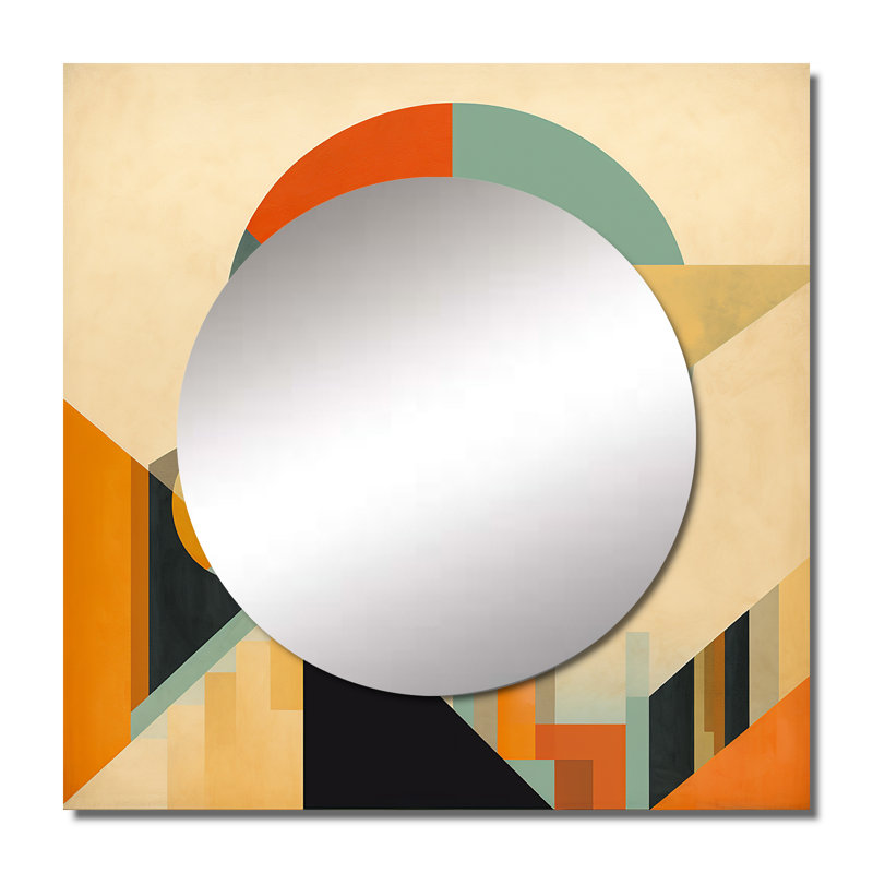 Pleine lune symphonique Midcentury Abstract II - miroir mural carré Mid-Century moderne pour chambre à coucher, 23 po x 23 po