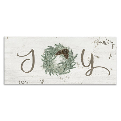 Country Inspired Joy Winter Wreath Design by Grace Popp - Graphic Art Print on Canvas -  Stupell Industries, ab-536_cn_17x40