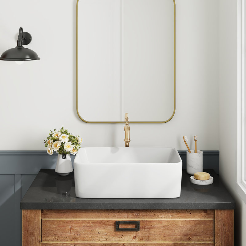 Lavabo de salle de bain vasque rectangulaire en porcelaine vitreuse 16 po x 12 po DeerValley, Blanc
