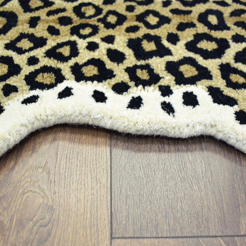 Tapis beige / noir en laine touffetée à imprimé animalier Lyly, Novateur 3 pi x 5 pi