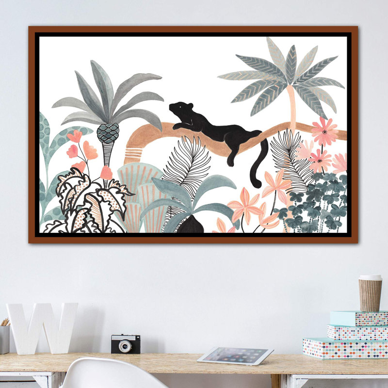 Jaguar dans la jungle, H 40 po x l 60 po x 1,5 po, Toile avec cadre en bois classique